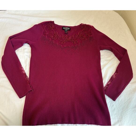 VTG Oliver O. Women’s Sz M Magenta Sweater Embellished Mesh Romantic Fairy Fancy - Picture 3 of 10